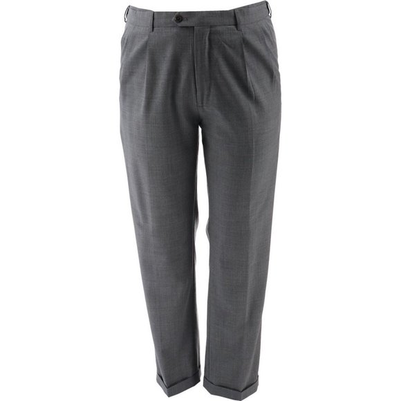 NWT LANDS' END TALL YEAR ROUNDER PLAIN FRONT CW WOOL PANTS DARK CHARCOAL 42T - Picture 1 of 7